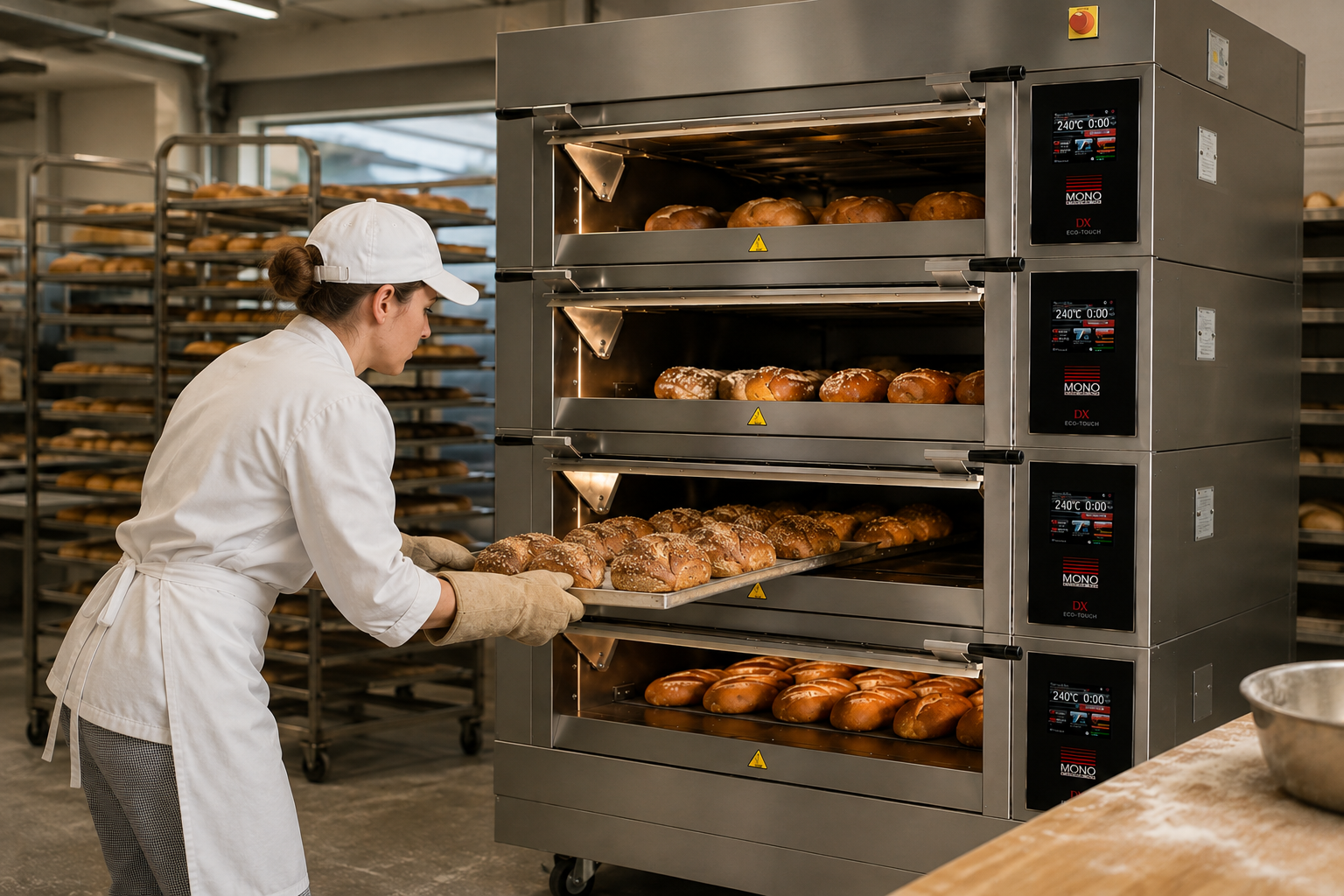 Convection oven with trays of pastry