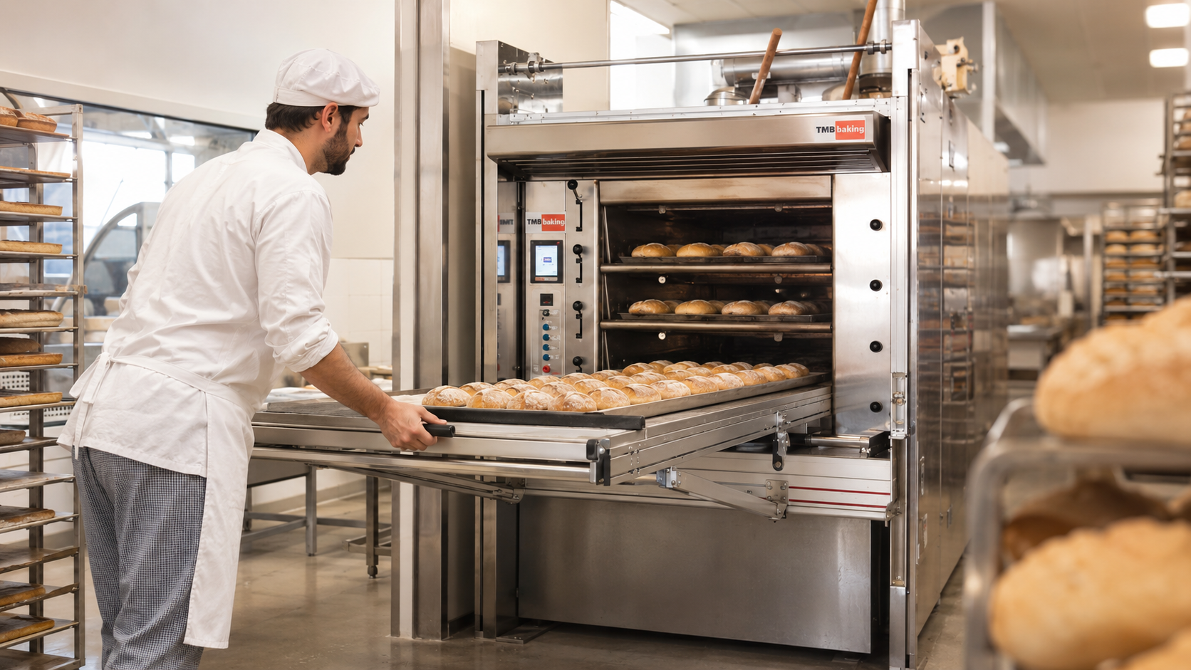 Deck oven loader placing a full setter