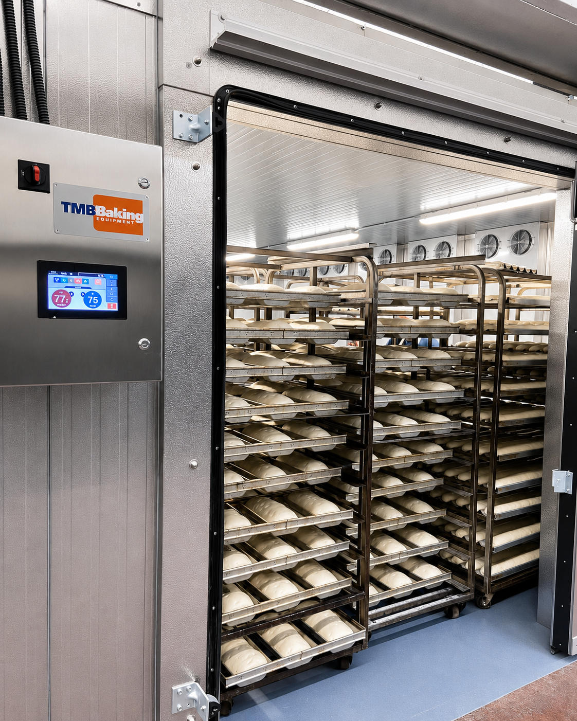 Retarder proofer racked with shaped loaves