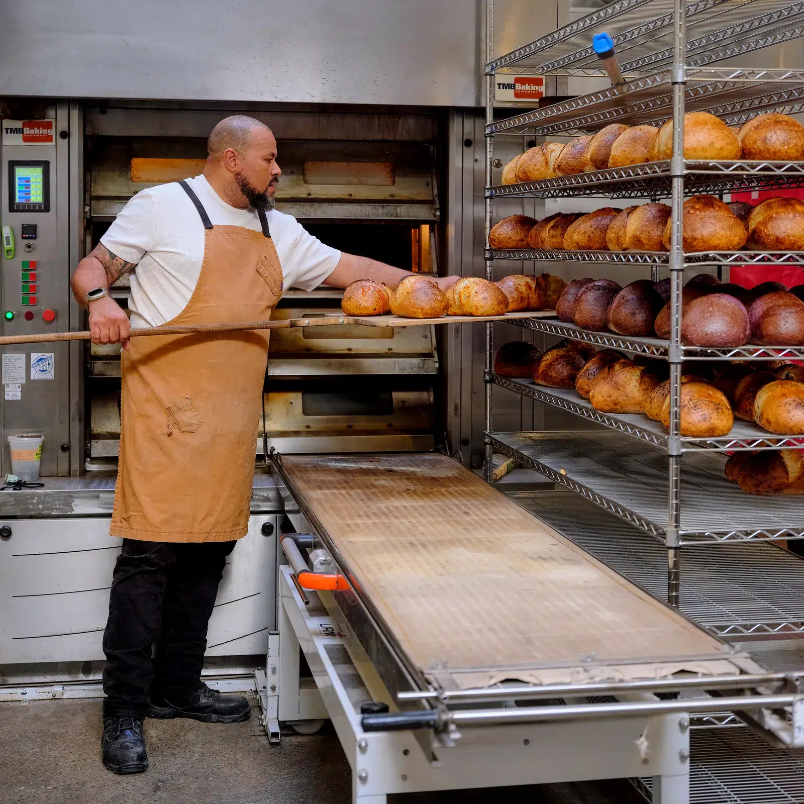 A loaded deck oven