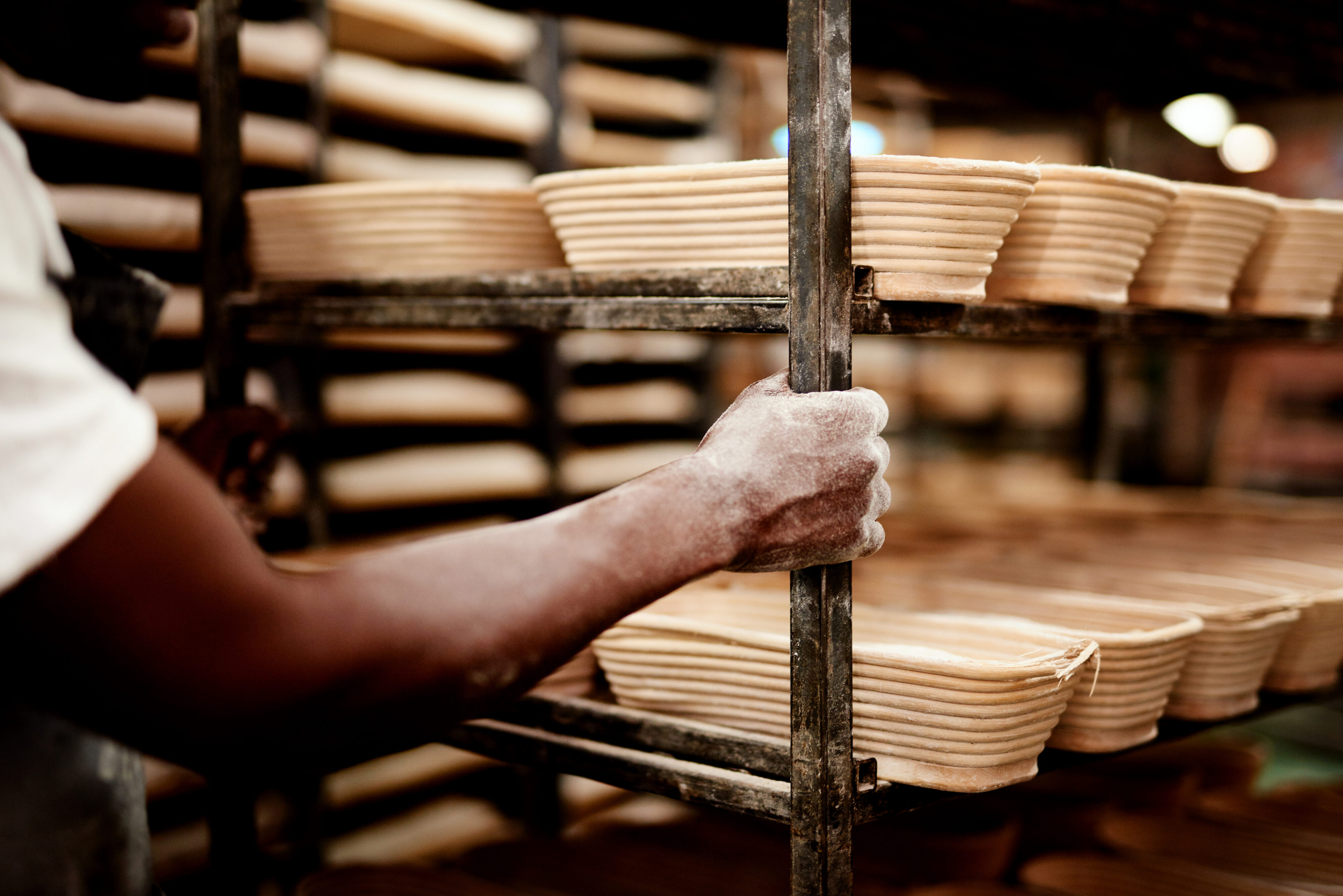 Banneton drying open on the bench