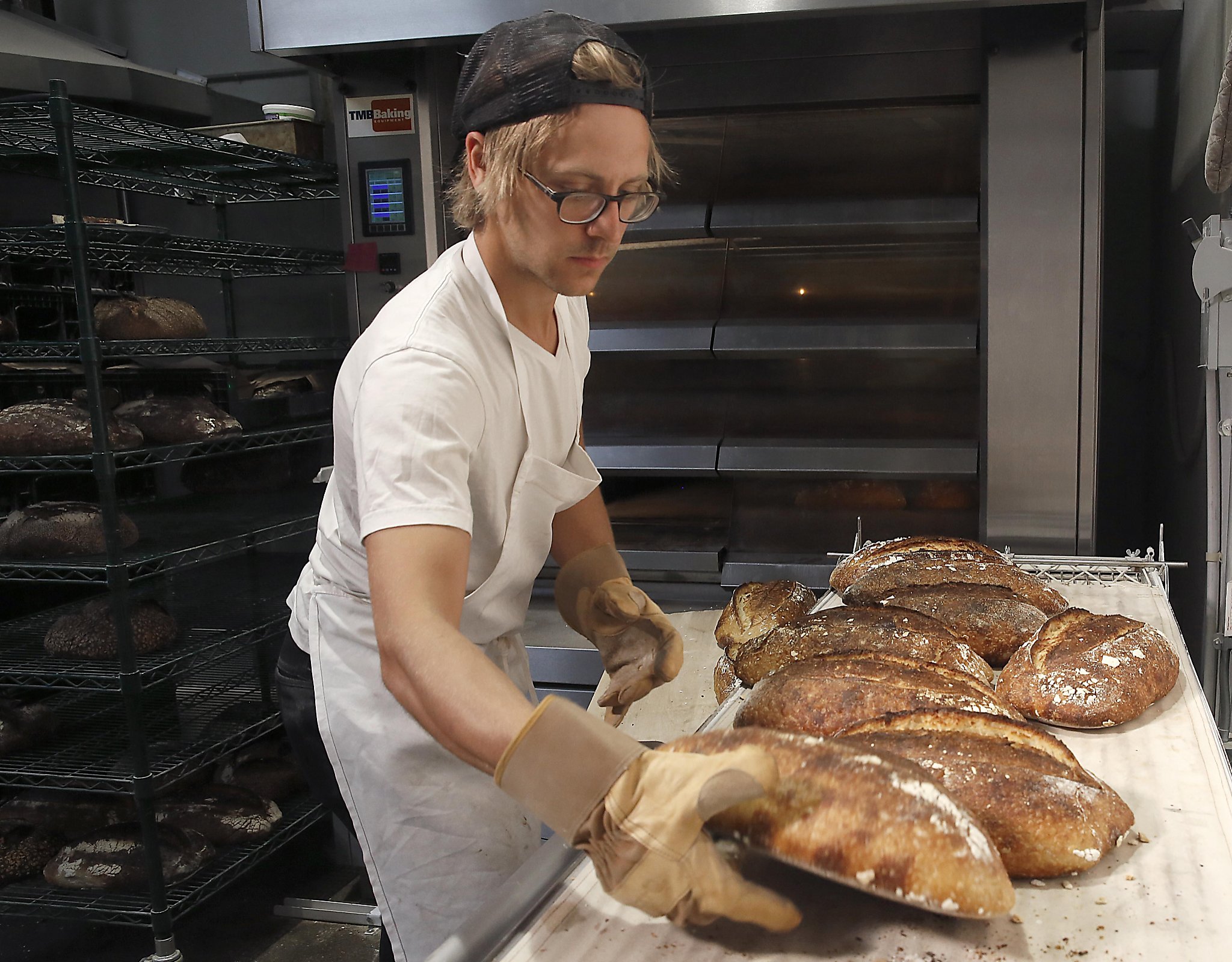 Bread coming out of the oven
